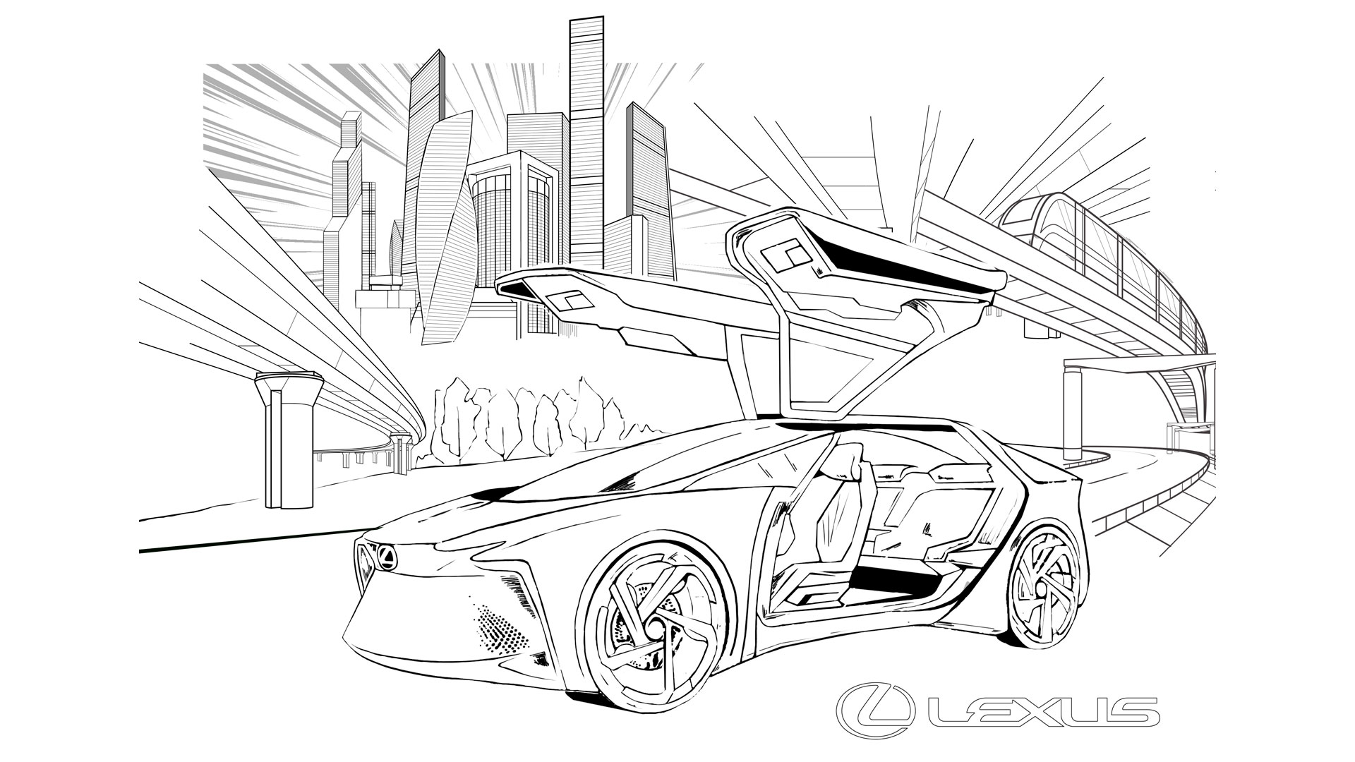 Imagen de Lexus ilustrado en blanco y negro